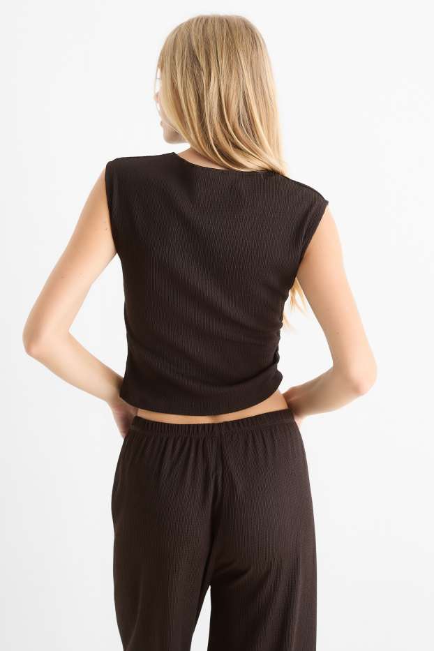 Damen - Crop Top - strukturiert - dunkelbraun