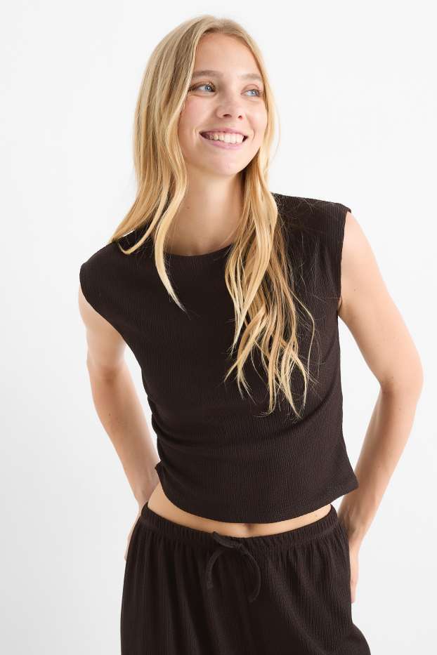 Damen - Crop Top - strukturiert - dunkelbraun