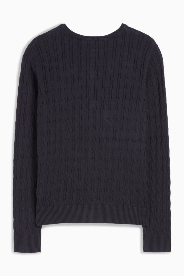 Kinder Mädchen - Strickjacke - Zopfmuster - schwarz