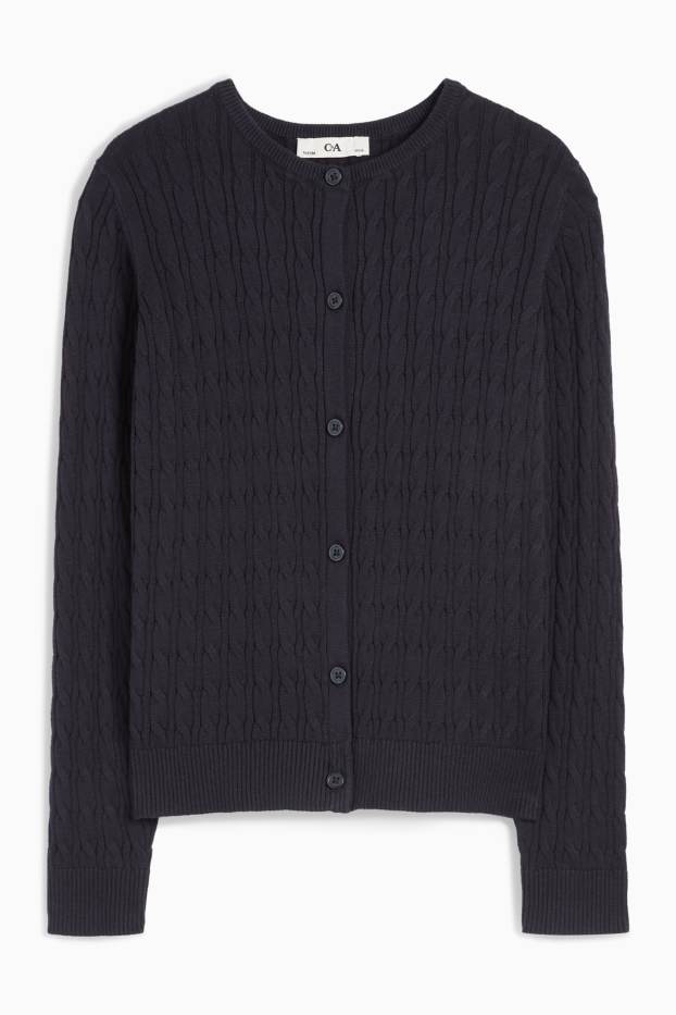 Kinder Mädchen - Strickjacke - Zopfmuster - schwarz
