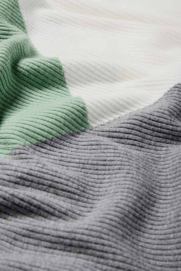 Damen - Pullover - gerippt - grün / cremeweiss