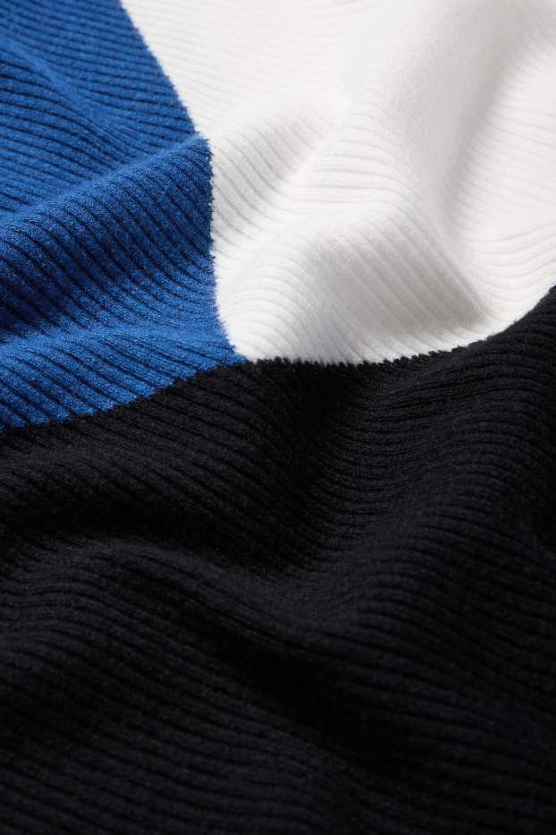 Damen - Pullover - gerippt - blau  / cremefarben