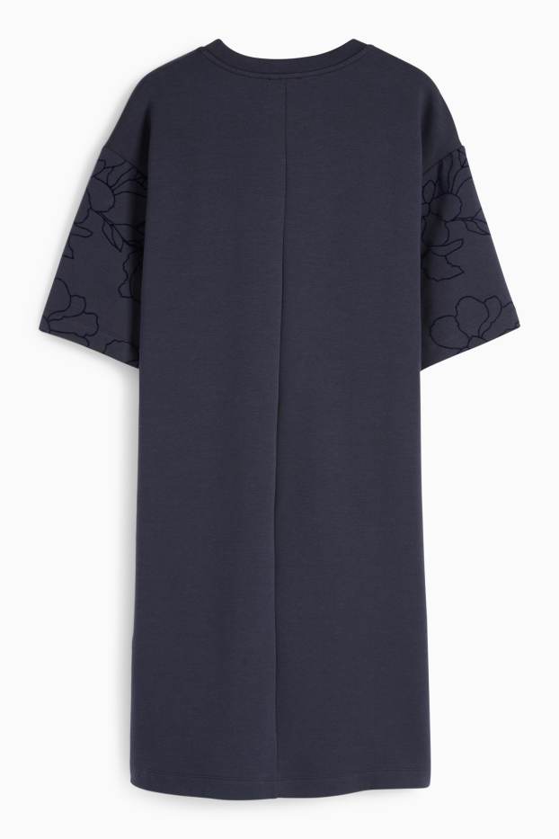 Damen - T-Shirt-Kleid - geblümt - dunkelblau