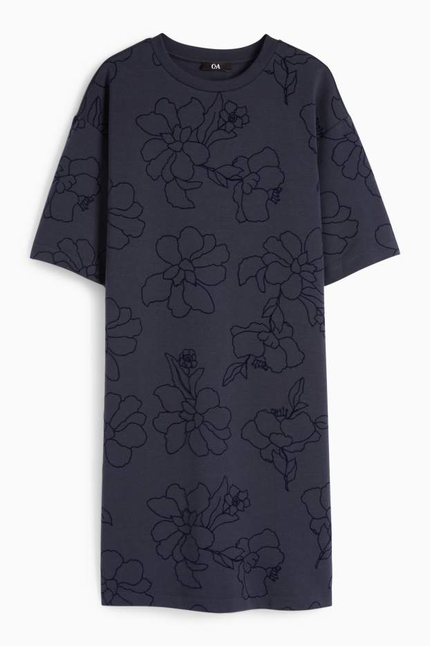 Damen - T-Shirt-Kleid - geblümt - dunkelblau