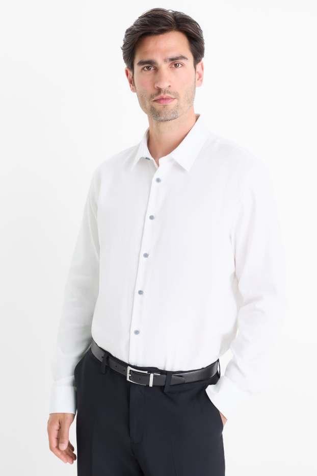 Herren - Businesshemd - Regular Fit - Kent - bügelfrei - gemustert - weiss