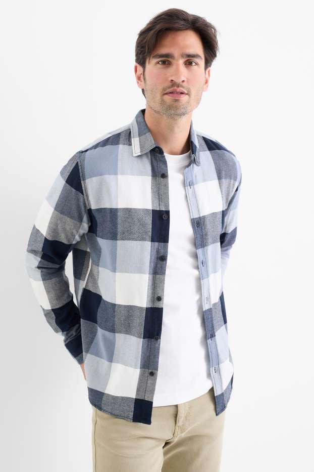 Uomo - Camicia - regular fit - collo all'italiana - a quadretti - blu