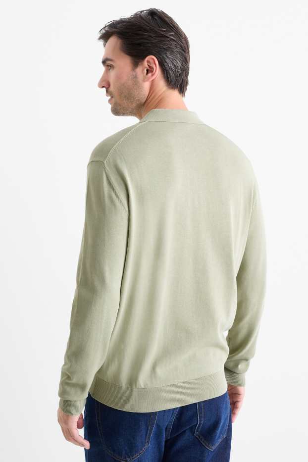 Herren - Langarm-Poloshirt - gestrickt - hellgrün