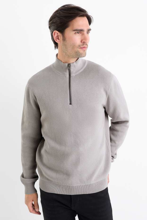 Hommes - Pull - finition texturée - gris clair
