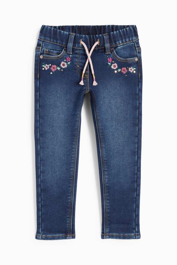 Kinder Mädchen - Blume - Skinny Jeans - Thermojeans - jeansblau