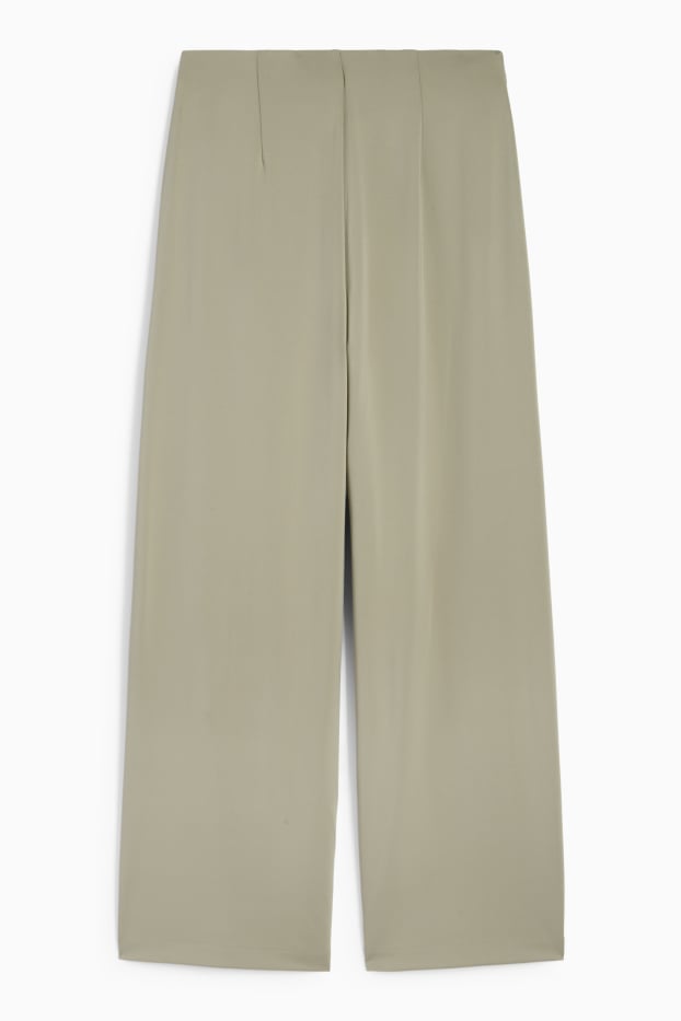 Femei - Pantaloni din jerseu - talie înaltă - wide leg - verde