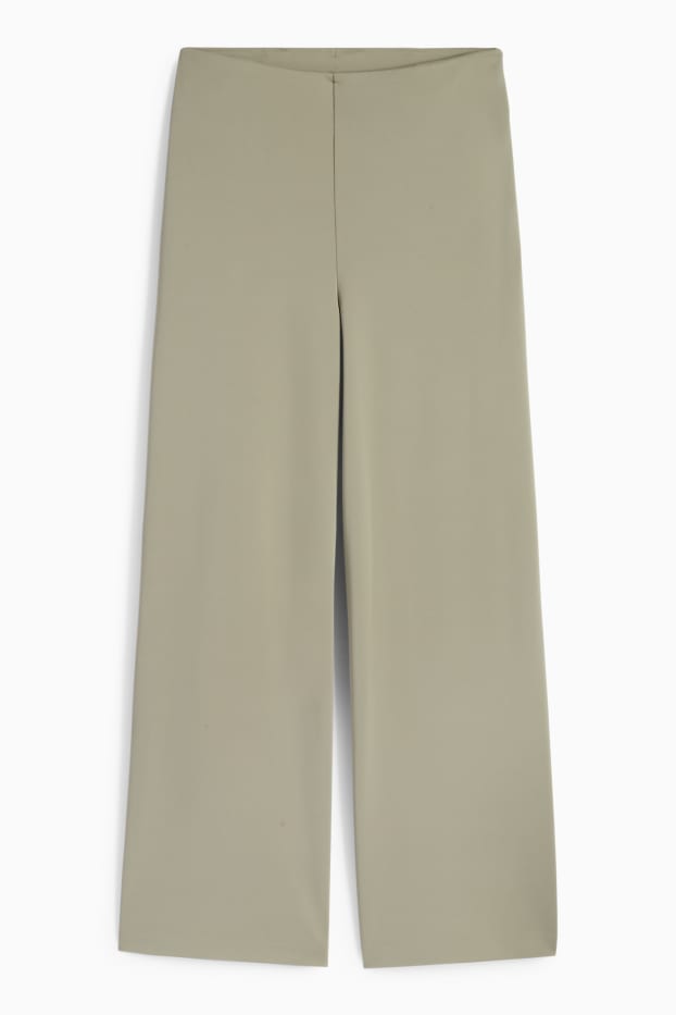 Femei - Pantaloni din jerseu - talie înaltă - wide leg - verde