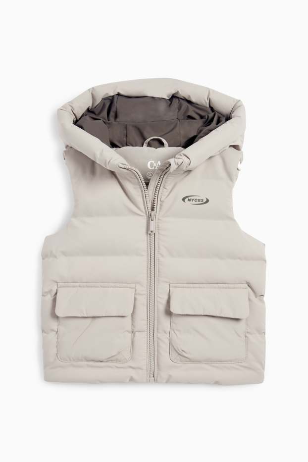Kinderen: jongens - Bodywarmer met capuchon - waterafstotend - lichtgrijs