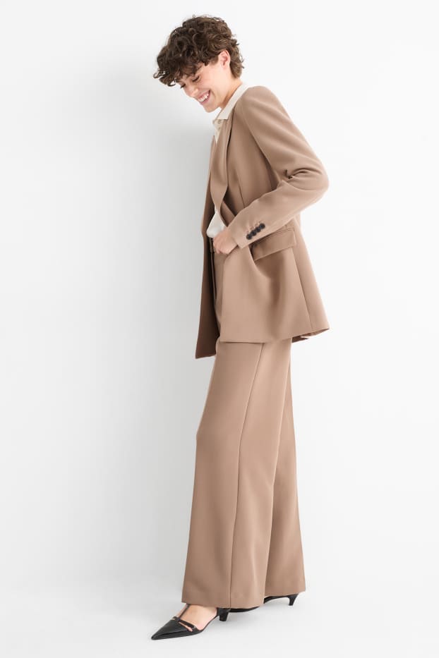 Damen - Business-Hose - Mid Waist - Wide Leg - beige
