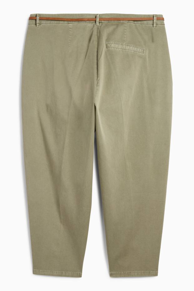 Damen - Stoffhose mit Gürtel - High Waist - Barrel Leg - khaki