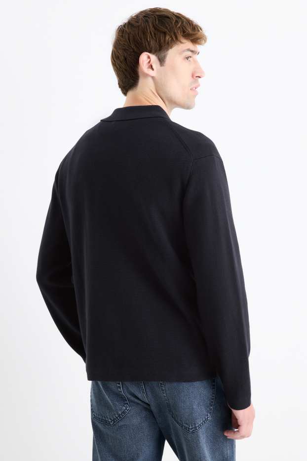 Herren - Strick-Hemd - Regular Fit - Kent - dunkelblau