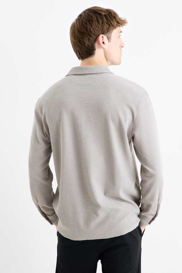 Uomo - Camicia in maglia - loose fit - collo a revers - a coste - grigio