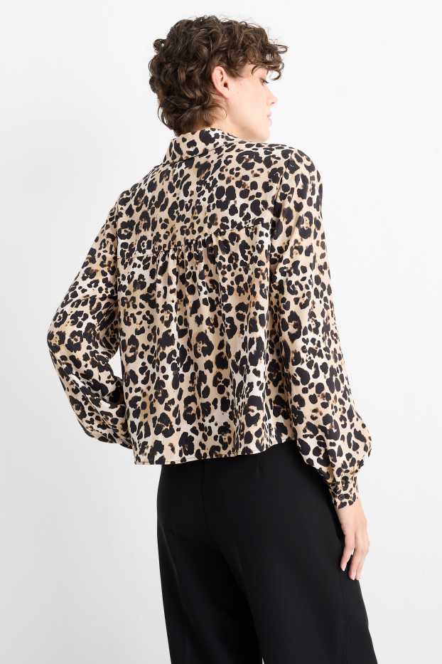 Donna - Blusa - stampa leopardata - nero / beige