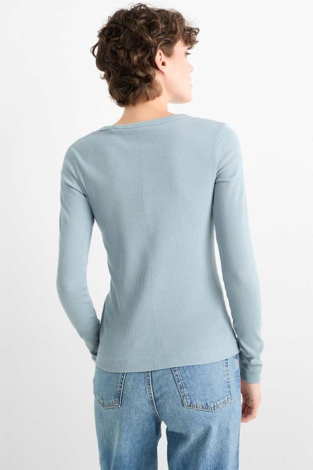 Damen - Langarmshirt - gerippt - hellblau
