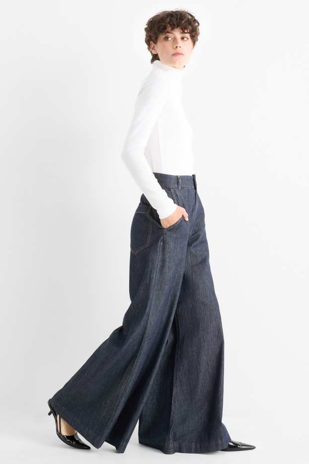 Dames - Palazzo jeans - high waist - jeansdonkerblauw