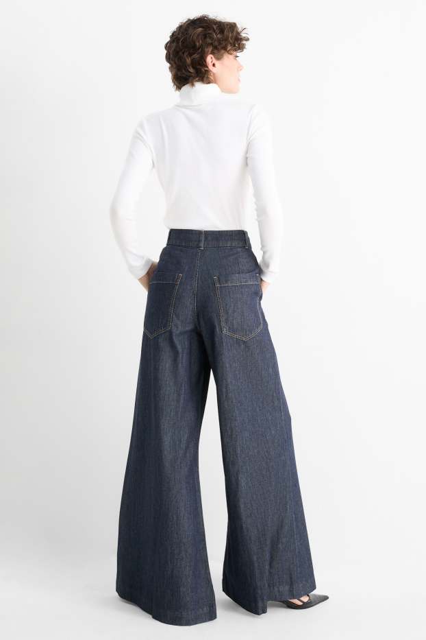 Dames - Palazzo jeans - high waist - jeansdonkerblauw