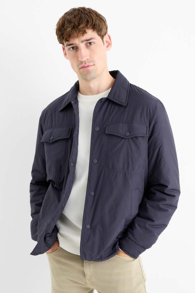 Uomo - Giacca camicia - imbottita - relaxed fit - collo all'italiana - blu scuro