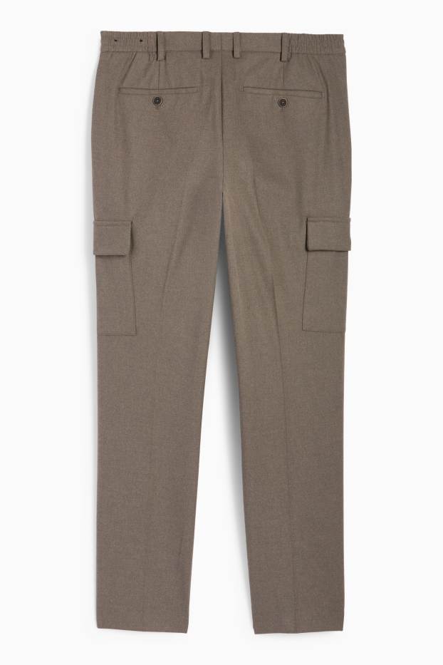 Pánské - Oblekové flanelové kalhoty - slim fit - Flex - taupe