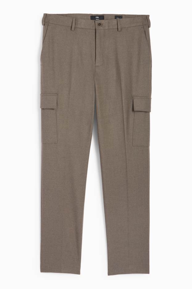 Pánské - Oblekové flanelové kalhoty - slim fit - Flex - taupe