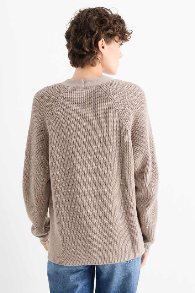 Damen - Strickjacke - gerippt - taupe