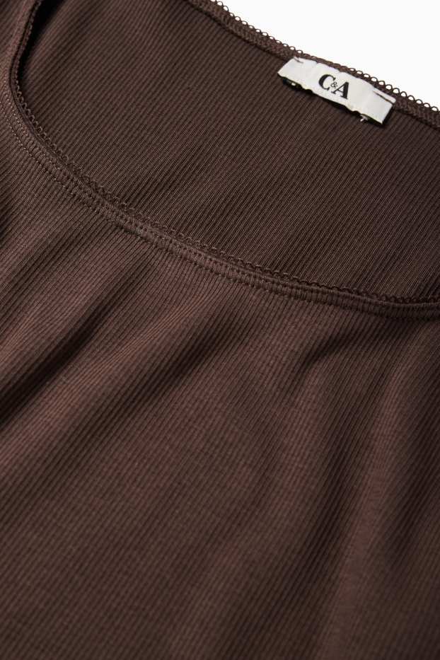 Damen - Crop Langarmshirt - gerippt - dunkelbraun