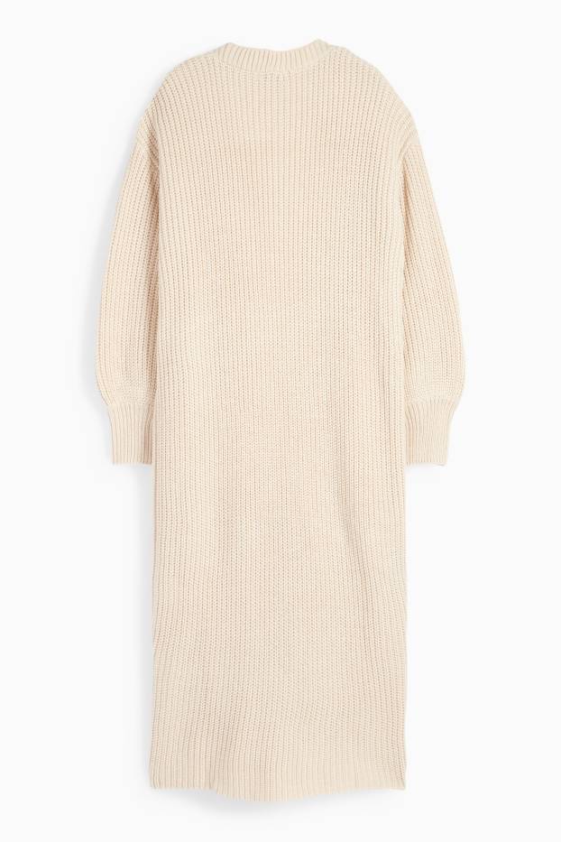 Women - Long cardigan - ribbed - light beige