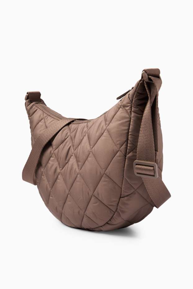 Dames - Schoudertas met stiksels - bruin