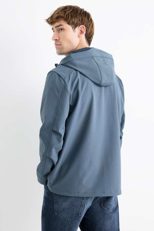 Hombre - Chaqueta softshell con capucha - impermeable - 4 Way Stretch - azul