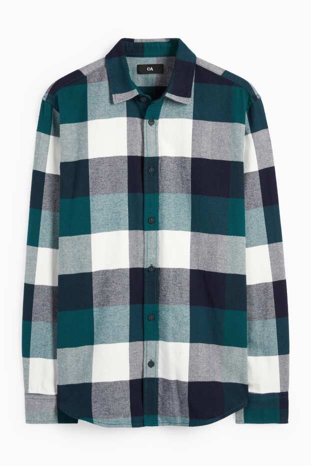 Uomo - Camicia - regular fit - collo all'italiana - a quadretti - verde