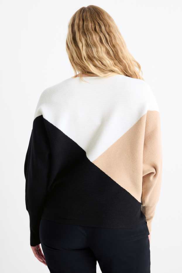 Damen - Pullover - gerippt - weiß / beige