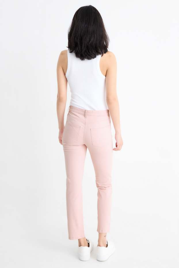 Dámské - Plátěné kalhoty - high waist - slim fit - růžová