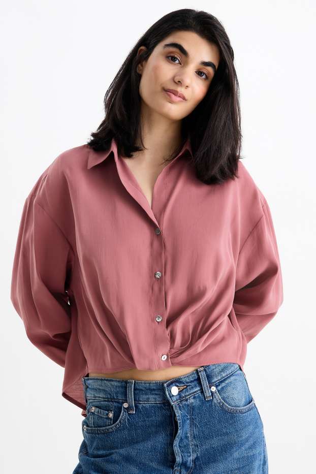 Donna - Blusa con nodo - bordeaux