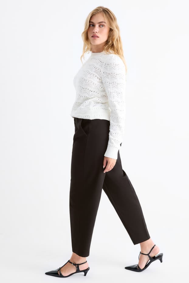 Damen - Stoffhose mit Gürtel - High Waist - Barrel Leg - schwarz