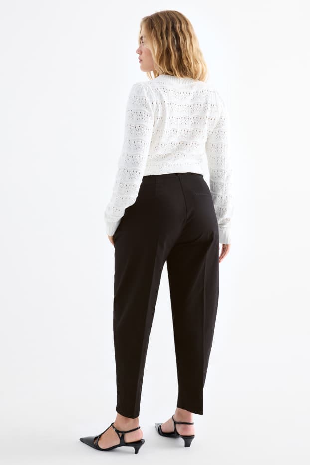 Damen - Stoffhose mit Gürtel - High Waist - Barrel Leg - schwarz