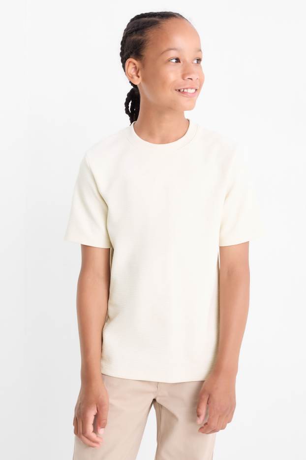 Kinder Jungen - Kurzarmshirt - gerippt - cremeweiss