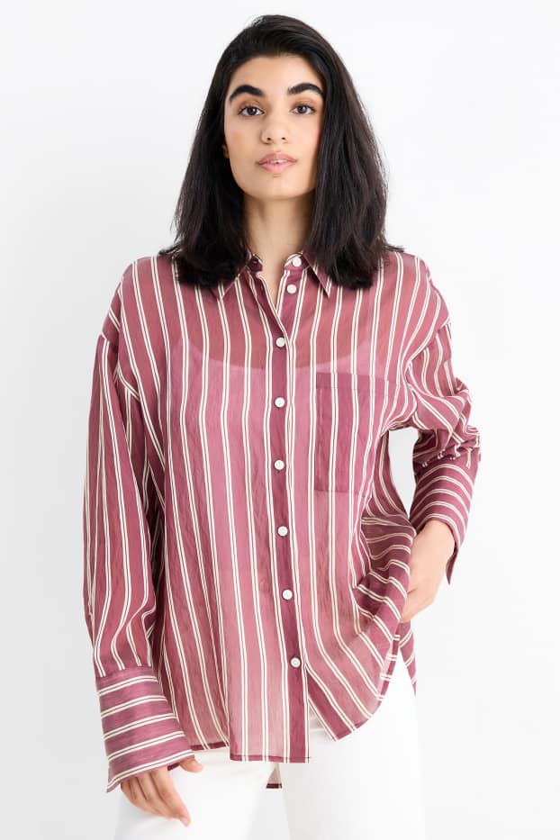 Mujer - Blusa - de rayas - burdeos