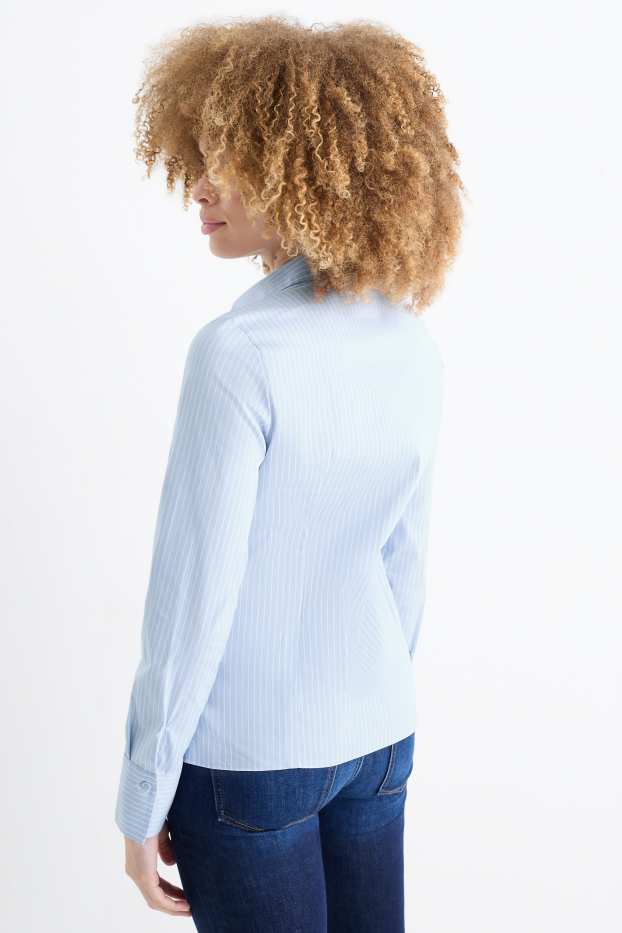 Women - Blouse - striped - light blue