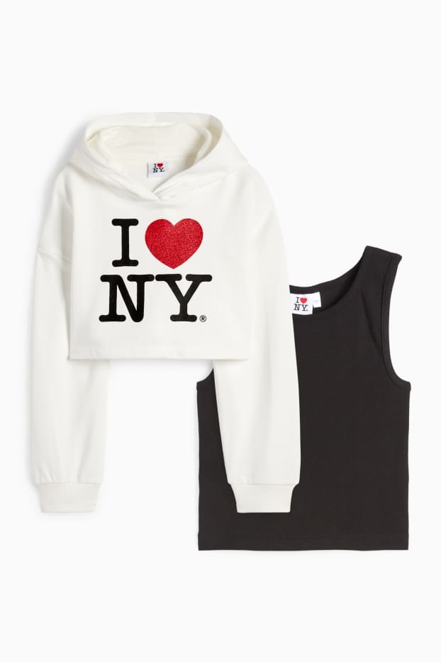 Enfants filles - New York - ensemble - sweat à capuche et top - 2 pièces - blanc