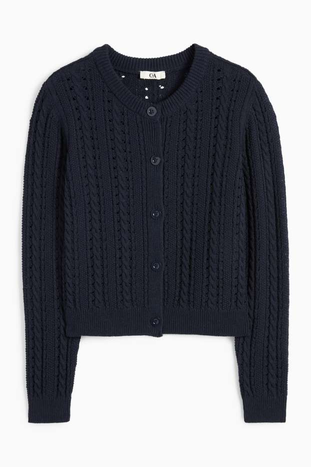Donna - Cardigan corto - motivo a treccia - blu scuro