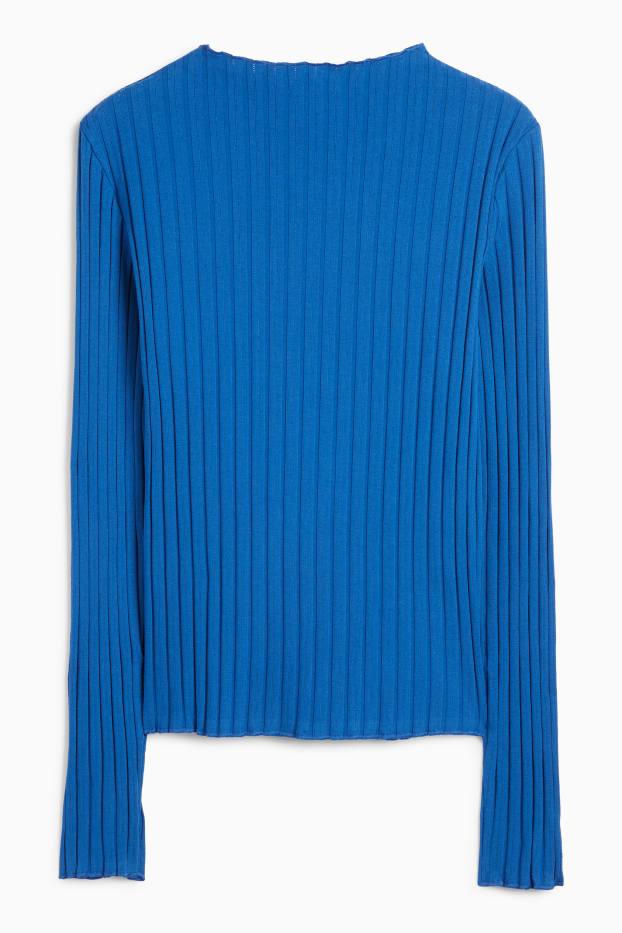 Women - Basic long sleeve top - ribbed - blue