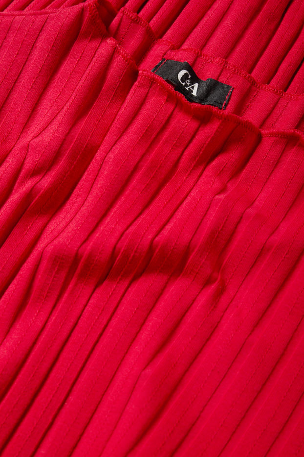 Women - Basic long sleeve top - ribbed - red