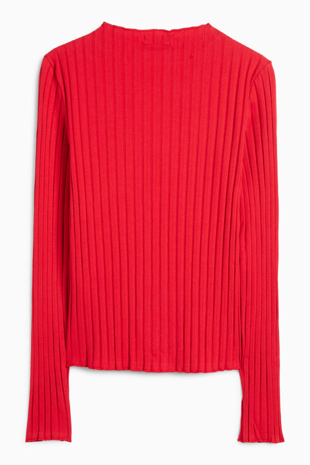 Women - Basic long sleeve top - ribbed - red