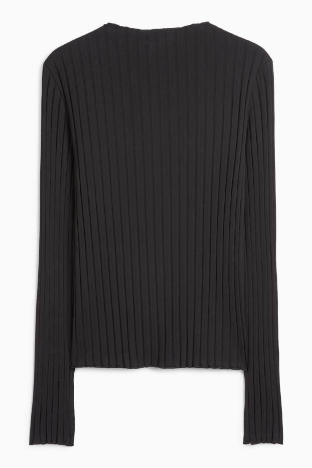 Women - Basic long sleeve top - ribbed - black