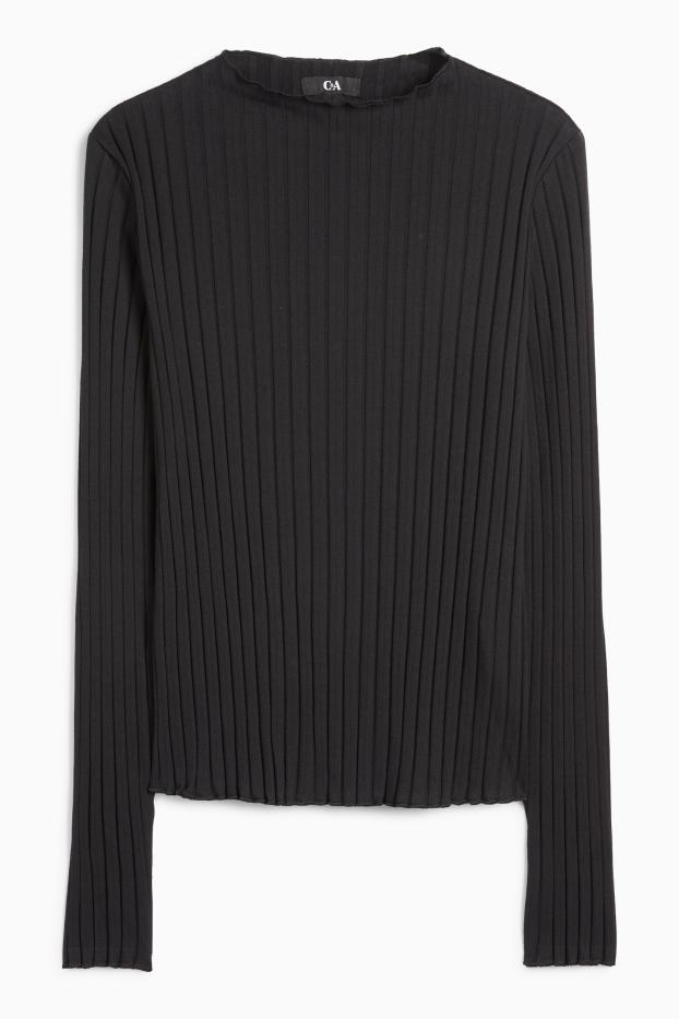 Women - Basic long sleeve top - ribbed - black