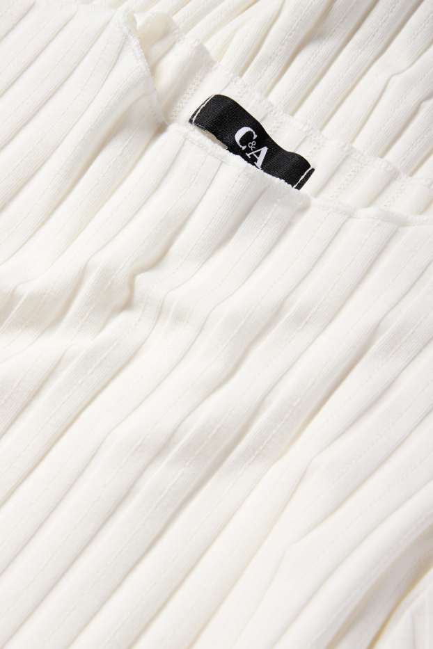 Women - Basic long sleeve top - ribbed - cremewhite