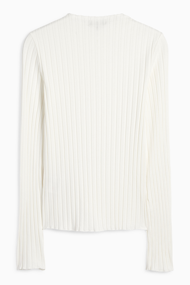 Women - Basic long sleeve top - ribbed - cremewhite